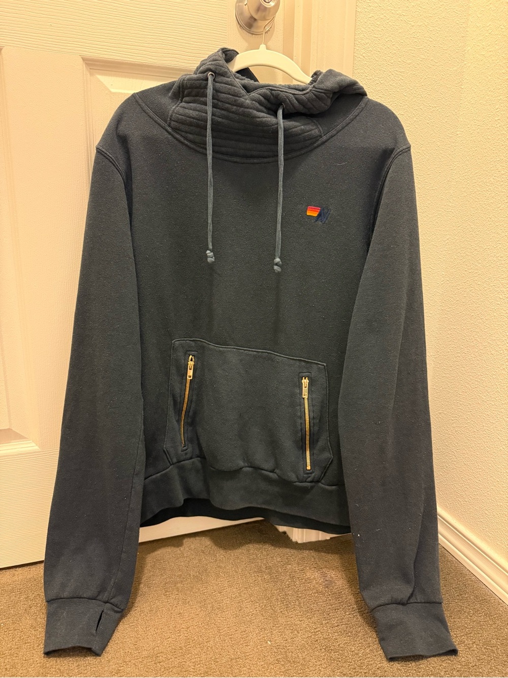 Aviator Nation Navy Pullover Hoodie with Gold Zippers